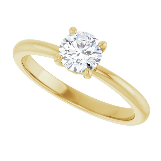 Scroll solitaire engagement ring in 14K gold, diamond center, side showing scroll detail/2-CT variant--.5CT variant--Round variant--.5CT variant--14K-yellow-gold