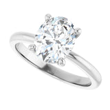 Scroll solitaire engagement ring in 14K gold, diamond center, profile angle variant--Oval variant--2CT variant--14K-white-gold