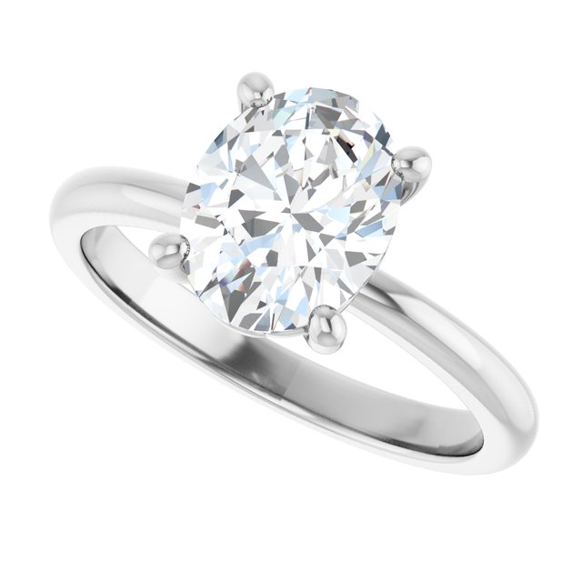 Scroll solitaire engagement ring in 14K gold, diamond center, profile angle variant--Oval variant--2CT variant--14K-white-gold