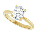 Scroll solitaire engagement ring in 14K gold, diamond center, profile angle variant--Oval variant--1CT variant--14K-yellow-gold