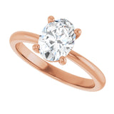 Scroll solitaire engagement ring in 14K gold, diamond center, on hand variant--Oval variant--1CT variant--14K-rose-gold