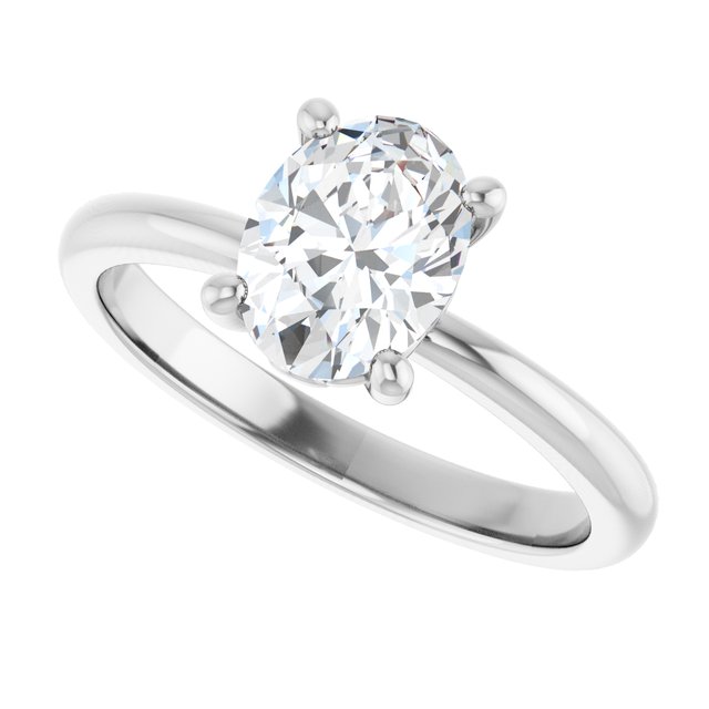 Scroll solitaire engagement ring in 14K gold, diamond center, three-quarter angle variant--Oval variant--1CT variant--14K-white-gold