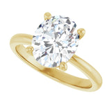 Scroll solitaire engagement ring in 14K gold, diamond center, on hand variant--Oval variant--3CT variant--14K-yellow-gold