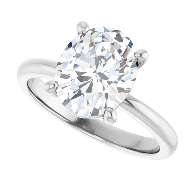 Scroll solitaire engagement ring in 14K gold, diamond center, overhead view variant--Oval variant--3CT variant--14K-white-gold