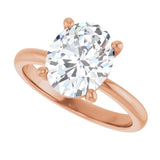 Scroll solitaire engagement ring in 14K gold, diamond center, profile angle variant--Oval variant--3CT variant--14K-rose-gold