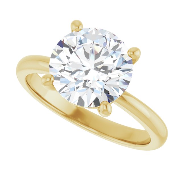 Scroll solitaire engagement ring in 14K gold, diamond center, on hand variant--Round variant--3CT variant--14K-yellow-gold
