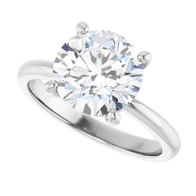 Scroll solitaire engagement ring in 14K gold, diamond center, overhead view variant--Round variant--3CT variant--14K-white-gold
