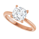 Scroll solitaire engagement ring in 14K gold, diamond center, three-quarter angle variant--Cushion variant--2CT variant--14K-rose-gold
