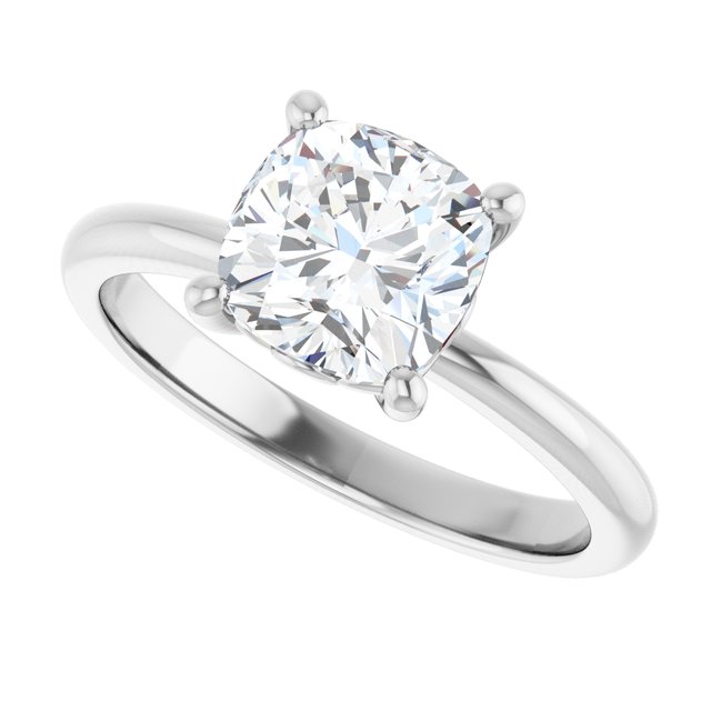 Scroll solitaire engagement ring in 14K gold, diamond center, profile angle variant--Cushion variant--2CT variant--14K-white-gold