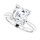 Scroll solitaire engagement ring in 14K gold, diamond center, overhead view variant--Asscher variant--3CT variant--14K-white-gold