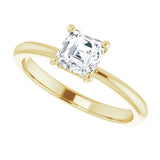 Scroll solitaire engagement ring in 14K gold, diamond center, three-quarter angle/2-CT variant--.5CT variant--Asscher variant--.5CT variant--14K-yellow-gold