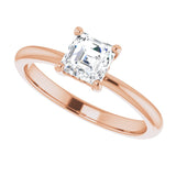 Scroll solitaire engagement ring in 14K gold, diamond center, overhead view/2-CT variant--.5CT variant--Asscher variant--.5CT variant--14K-rose-gold