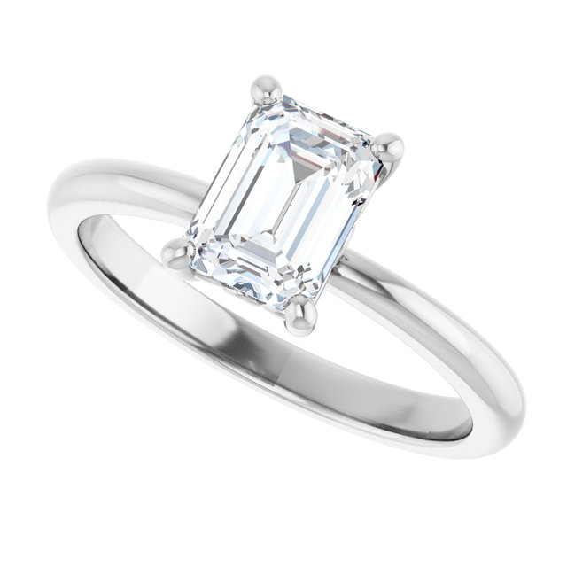 Scroll solitaire engagement ring in 14K gold, diamond center, three-quarter angle variant--Emerald variant--1CT variant--14K-white-gold