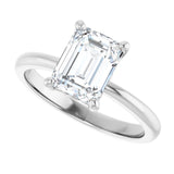 Scroll solitaire engagement ring in 14K gold, diamond center, profile angle variant--Emerald variant--2CT variant--14K-white-gold