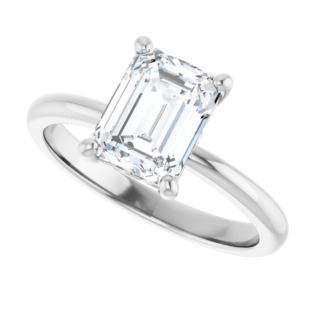 Scroll solitaire engagement ring in 14K gold, diamond center, profile angle variant--Emerald variant--2CT variant--14K-white-gold