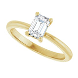 Scroll solitaire engagement ring in 14K gold, diamond center, three-quarter angle/2-CT variant--.5CT variant--Emerald variant--.5CT variant--14K-yellow-gold
