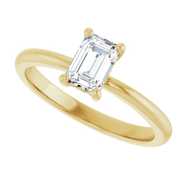Scroll solitaire engagement ring in 14K gold, diamond center, three-quarter angle/2-CT variant--.5CT variant--Emerald variant--.5CT variant--14K-yellow-gold