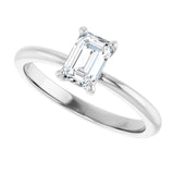 Scroll solitaire engagement ring in 14K gold, diamond center, on hand/2-CT variant--.5CT variant--Emerald variant--.5CT variant--14K-white-gold