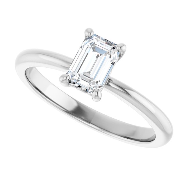 Scroll solitaire engagement ring in 14K gold, diamond center, on hand/2-CT variant--.5CT variant--Emerald variant--.5CT variant--14K-white-gold