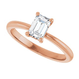 Scroll solitaire engagement ring in 14K gold, diamond center, overhead view/2-CT variant--.5CT variant--Emerald variant--.5CT variant--14K-rose-gold