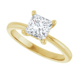 Scroll solitaire engagement ring in 14K gold, diamond center, three-quarter angle variant--Square variant--1CT variant--14K-yellow-gold