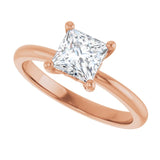 Scroll solitaire engagement ring in 14K gold, diamond center, overhead view variant--Square variant--1CT variant--14K-rose-gold