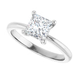 Scroll solitaire engagement ring in 14K gold, diamond center, on hand variant--Square variant--1CT variant--14K-white-gold
