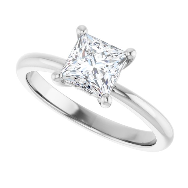 Scroll solitaire engagement ring in 14K gold, diamond center, on hand variant--Square variant--1CT variant--14K-white-gold