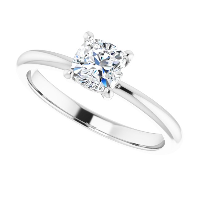 Scroll solitaire engagement ring in 14K gold, diamond center, on hand/2-CT variant--.5CT variant--Cushion variant--.5CT variant--14K-white-gold