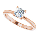 Scroll solitaire engagement ring in 14K gold, diamond center, overhead view/2-CT variant--.5CT variant--Cushion variant--.5CT variant--14K-rose-gold