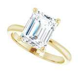 Scroll solitaire engagement ring in 14K gold, diamond center, on hand variant--Emerald variant--3CT variant--14K-yellow-gold