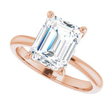 Scroll solitaire engagement ring in 14K gold, diamond center, profile angle variant--Emerald variant--3CT variant--14K-rose-gold