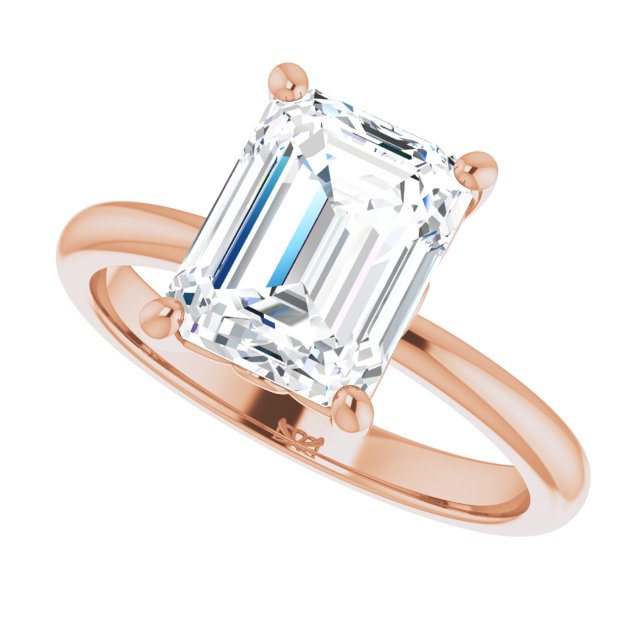 Scroll solitaire engagement ring in 14K gold, diamond center, profile angle variant--Emerald variant--3CT variant--14K-rose-gold