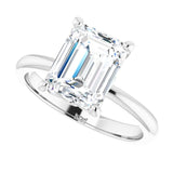 Scroll solitaire engagement ring in 14K gold, diamond center, overhead view variant--Emerald variant--3CT variant--14K-white-gold