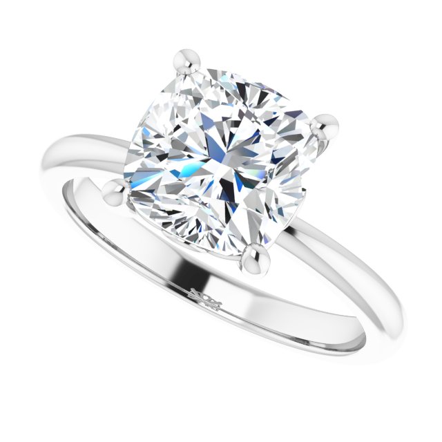 Scroll solitaire engagement ring in 14K gold, diamond center, overhead view variant--Cushion variant--3CT variant--14K-white-gold