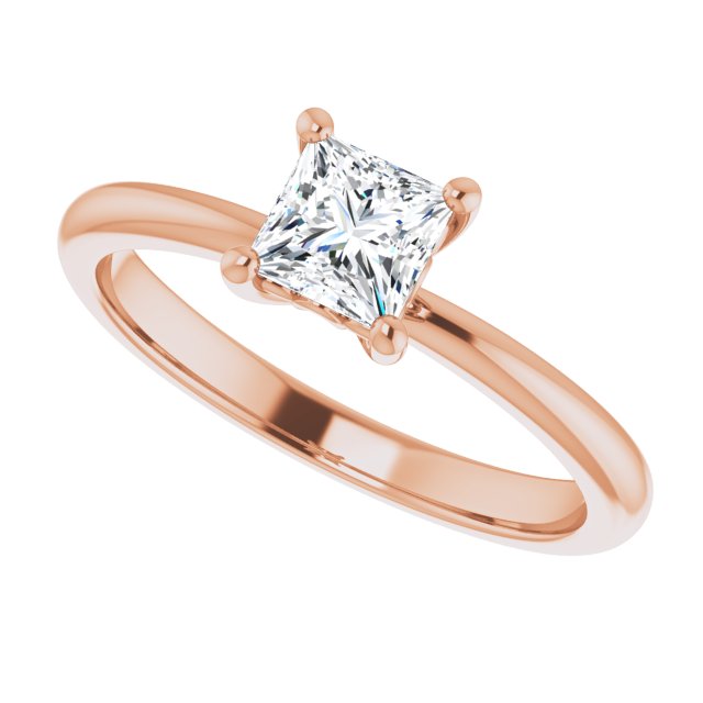 Scroll solitaire engagement ring in 14K gold, diamond center, profile angle/2-CT variant--.5CT variant--Square variant--.5CT variant--14K-rose-gold