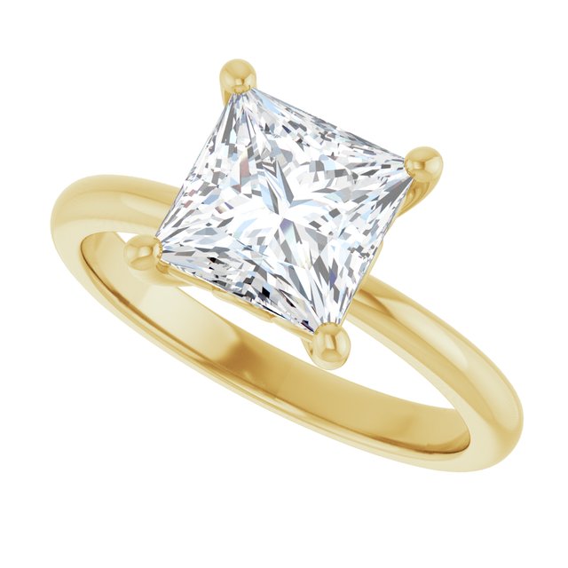 Scroll solitaire engagement ring in 14K gold, diamond center, front view variant--Square variant--2CT variant--14K-yellow-gold
