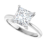 Scroll solitaire engagement ring in 14K gold, diamond center, profile angle variant--Square variant--2CT variant--14K-white-gold