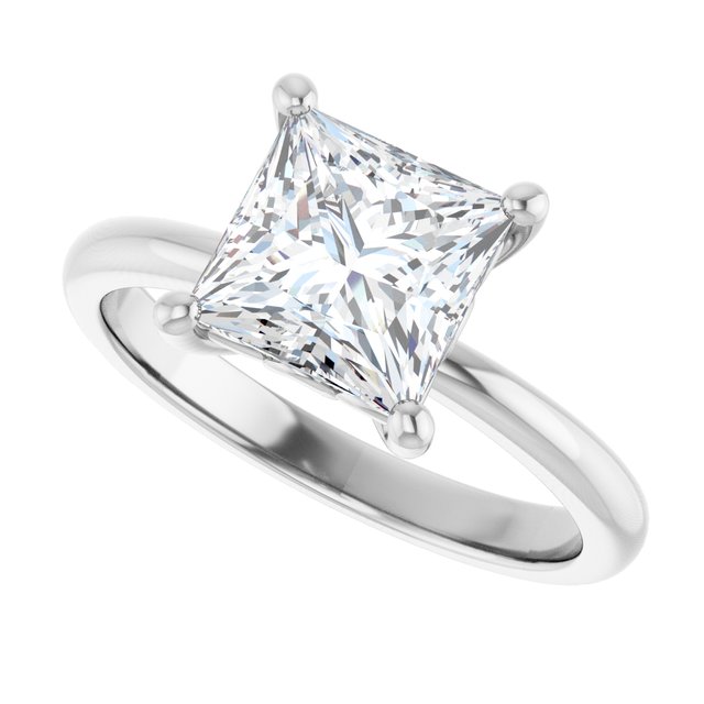 Scroll solitaire engagement ring in 14K gold, diamond center, profile angle variant--Square variant--2CT variant--14K-white-gold