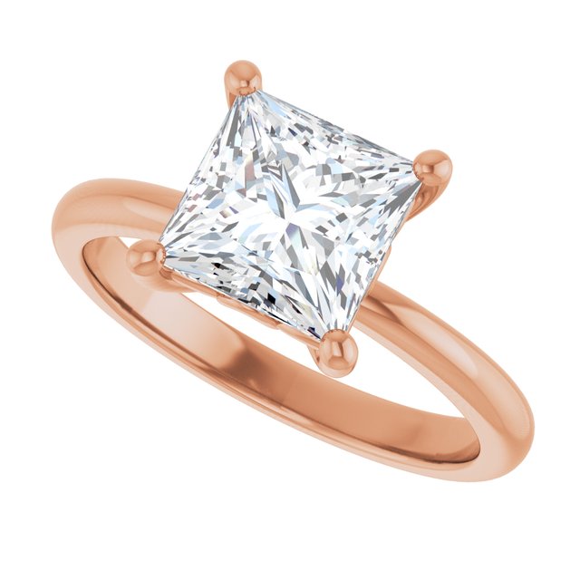 Scroll solitaire engagement ring in 14K gold, diamond center, on hand variant--Square variant--2CT variant--14K-rose-gold