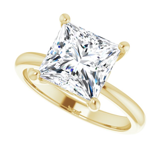 Scroll solitaire engagement ring in 14K gold, diamond center, overhead view variant--Square variant--3CT variant--14K-yellow-gold