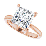 Scroll solitaire engagement ring in 14K gold, diamond center, three-quarter angle variant--Square variant--3CT variant--14K-rose-gold