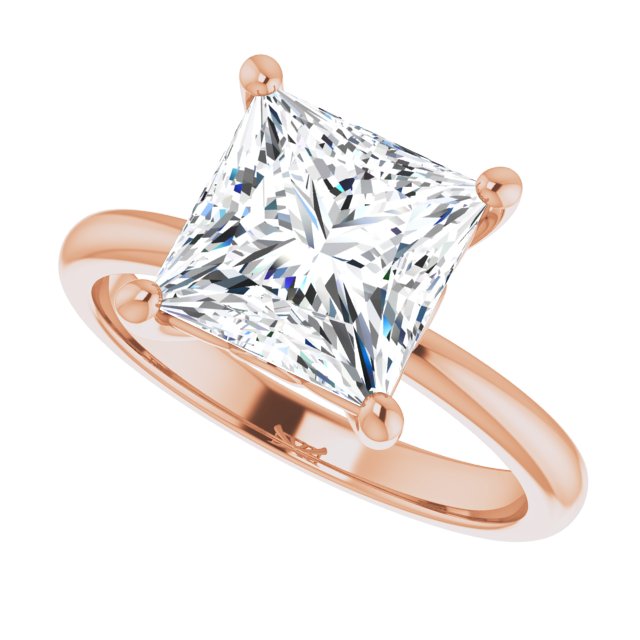 Scroll solitaire engagement ring in 14K gold, diamond center, three-quarter angle variant--Square variant--3CT variant--14K-rose-gold