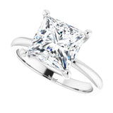 Scroll solitaire engagement ring in 14K gold, diamond center, profile angle variant--Square variant--3CT variant--14K-white-gold