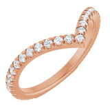 French-set diamond contour band in rose gold, top view of curved design variant--14K-rose-gold variant--Diamond-Lab variant--Diamond-Nat