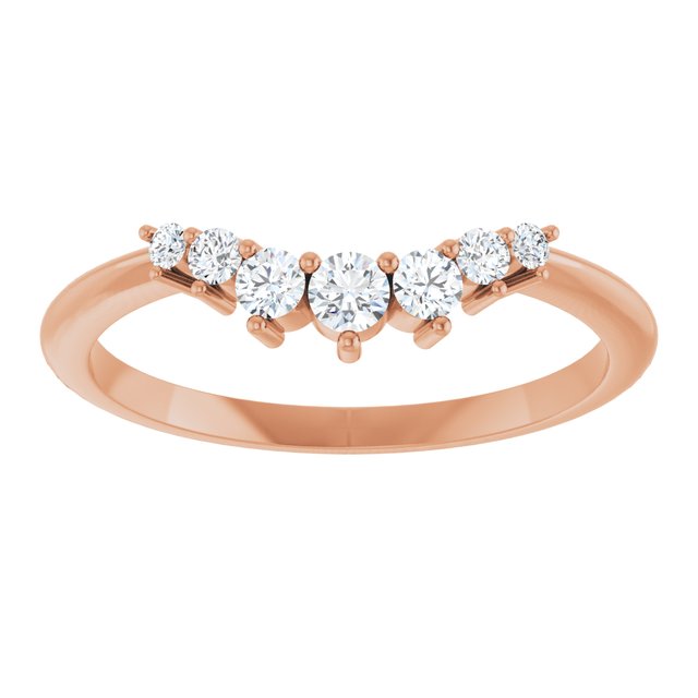 Contour band three-quarter view showing curve and diamonds variant--14K-rose-gold variant--Diamond-Lab variant--Diamond-Nat