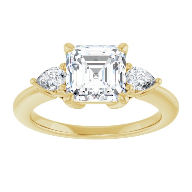 14K yellow gold 2CT Asscher Diamond Three-Stone Engagement Ring Setting variant--Asscher variant--2CT variant--14K-white-gold
