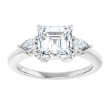 14K white gold 2CT Asscher Diamond Three-Stone Engagement Ring Setting variant--Asscher variant--1CT variant--14K-rose-gold