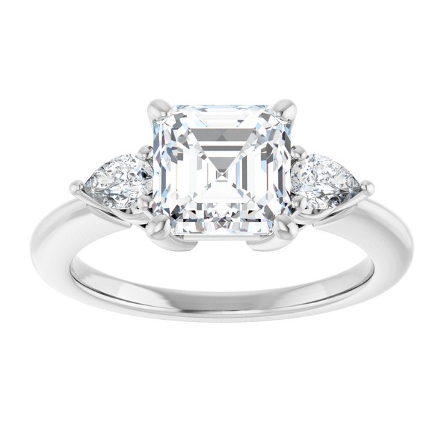 14K white gold 2CT Asscher Diamond Three-Stone Engagement Ring Setting variant--Asscher variant--1CT variant--14K-rose-gold