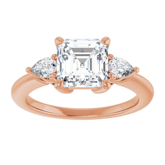 14K rose gold 2CT Asscher Diamond Three-Stone Engagement Ring Setting variant--Asscher variant--2CT variant--14K-yellow-gold